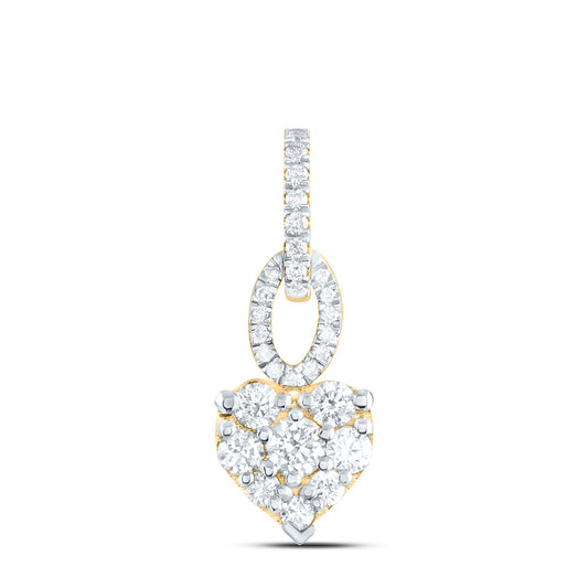 0.5 Ctw Natural Diamond Heart Cluster Pendant in 14k Yellow Gold
