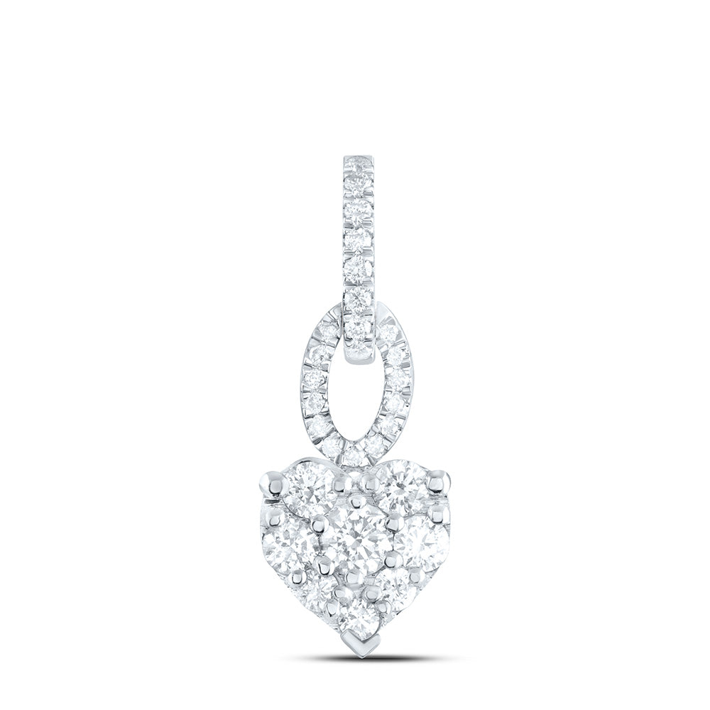 0.49 Ctw Natural Diamond Heart Cluster Pendant in 14k White Gold
