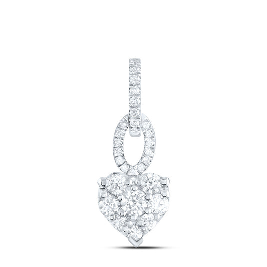 0.49 Ctw Natural Diamond Heart Cluster Pendant in 14k White Gold