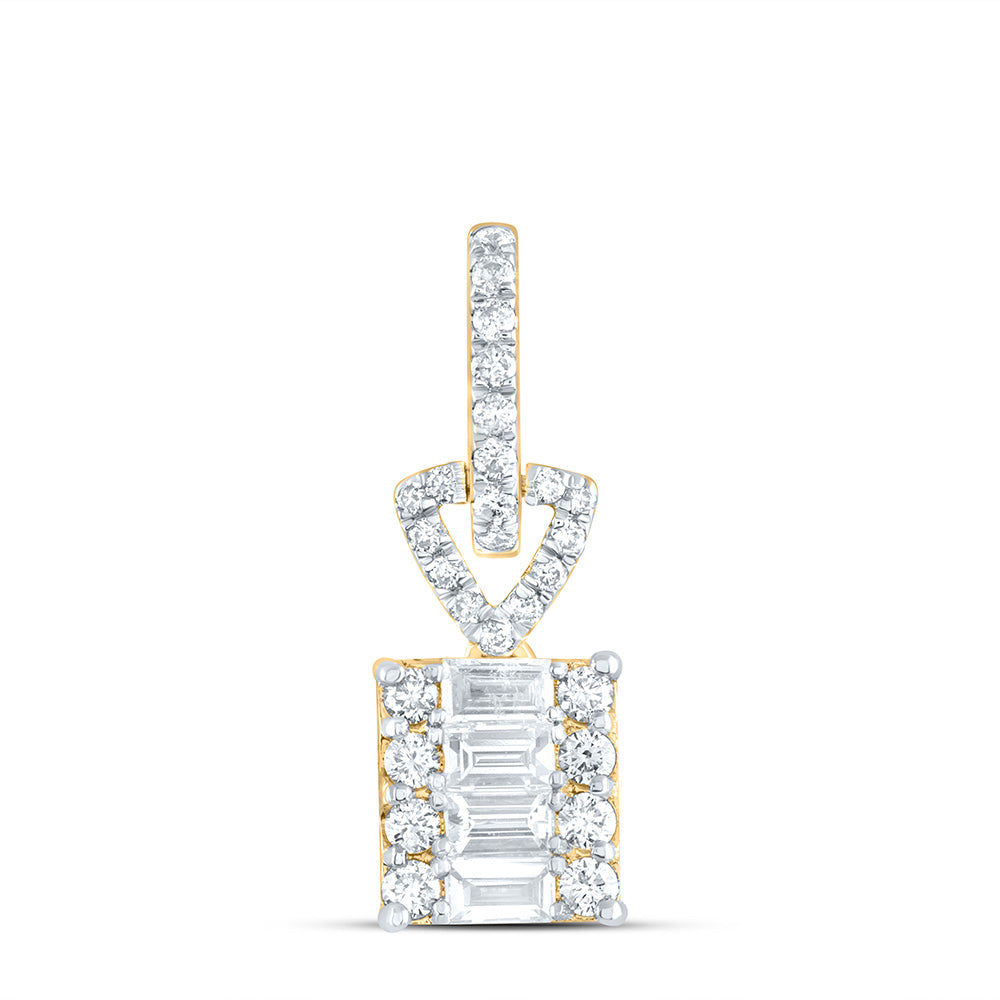 0.43 Ctw Natural Diamond Rectangle Shaped Gift Pendant in 14k Yellow Gold