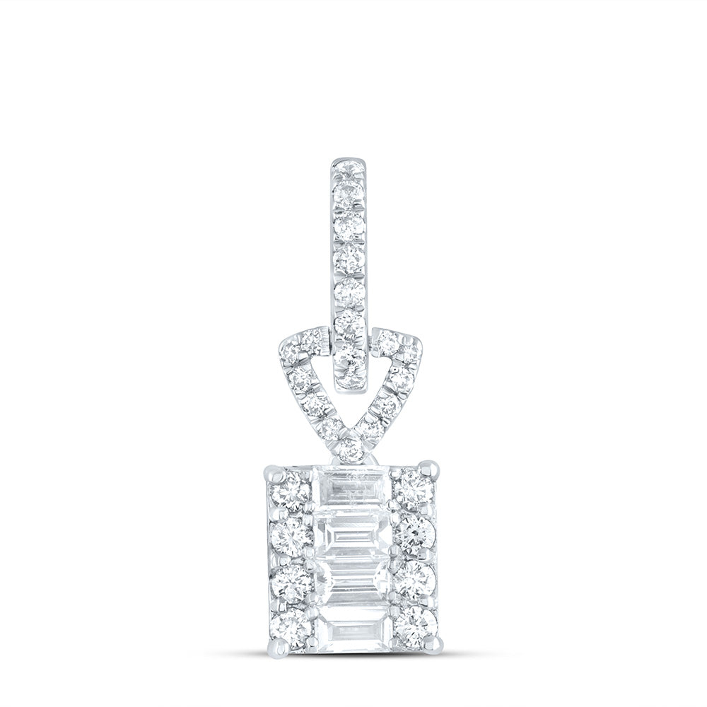 0.43 Ctw Natural Diamond Rectangle Shaped Gift Pendant in 14k White Gold
