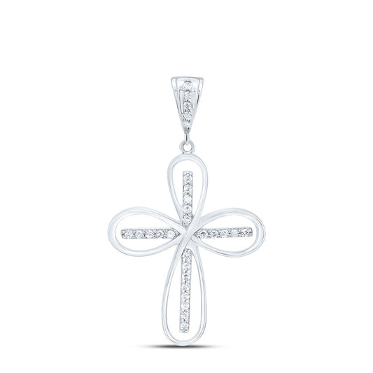0.19 Ctw Natural Diamond Floral Cross Religious Pendant in Sterling Silver
