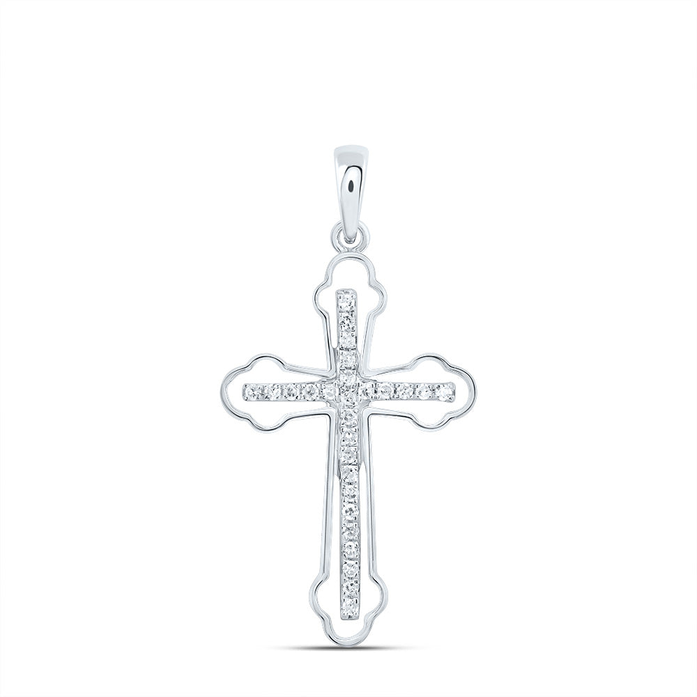 0.18 Ctw Natural Diamond Open One Row Cross Pendant in Sterling Silver