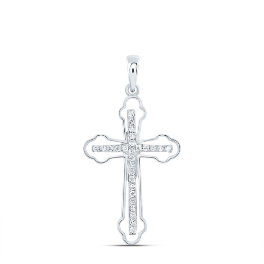 0.18 Ctw Natural Diamond Open One Row Cross Pendant in Sterling Silver