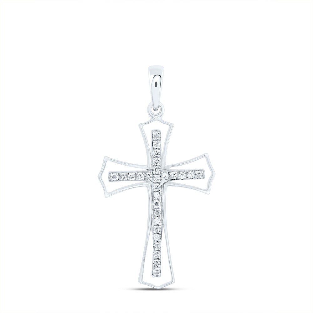 0.18 Ctw Natural Diamond Open One Row Cross Pendant in Sterling Silver