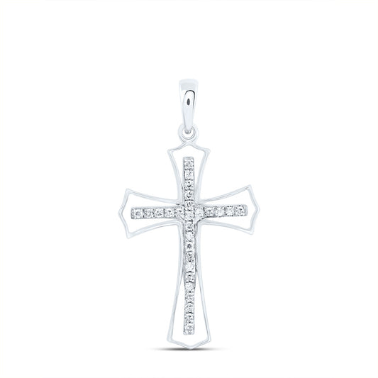 0.18 Ctw Natural Diamond Open One Row Cross Pendant in Sterling Silver