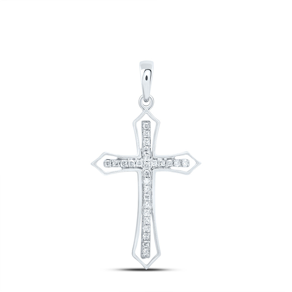 0.18 Ctw Natural Diamond Open One Row Cross Pendant in Sterling Silver