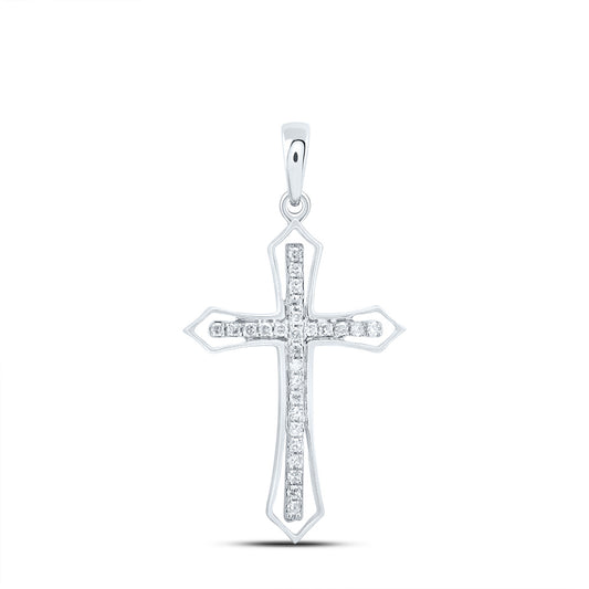 0.18 Ctw Natural Diamond Open One Row Cross Pendant in Sterling Silver
