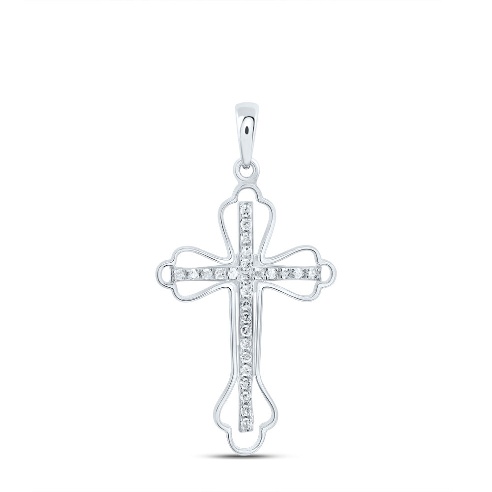 0.18 Ctw Natural Diamond Open One Row Cross Pendant in Sterling Silver