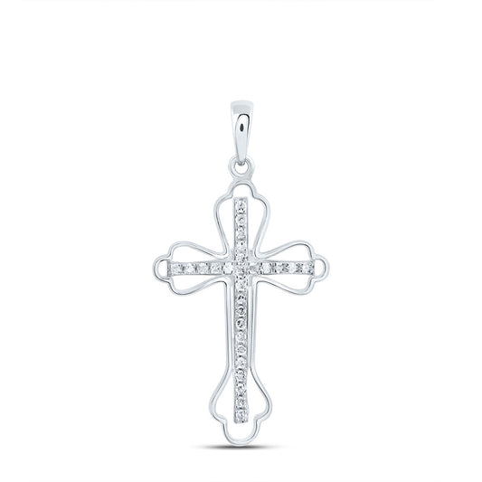 0.18 Ctw Natural Diamond Open One Row Cross Pendant in Sterling Silver
