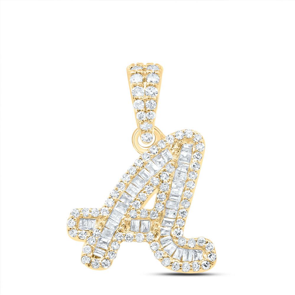 0.36 Ctw Natural Diamond Hiphop Cursive Initial Letter A Pendant in 10k Yellow Gold