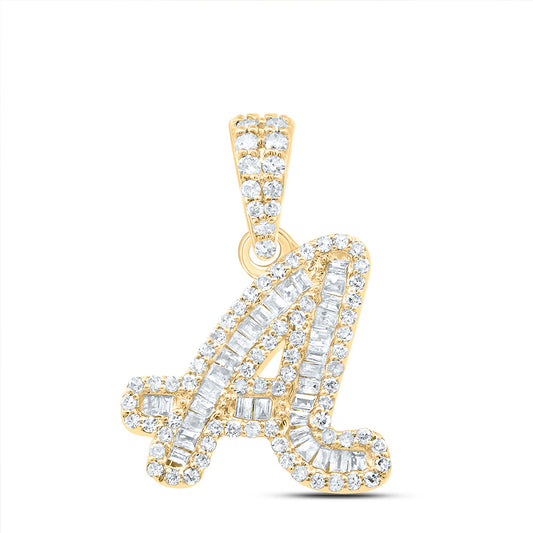 0.36 Ctw Natural Diamond Hiphop Cursive Initial Letter A Pendant in 10k Yellow Gold