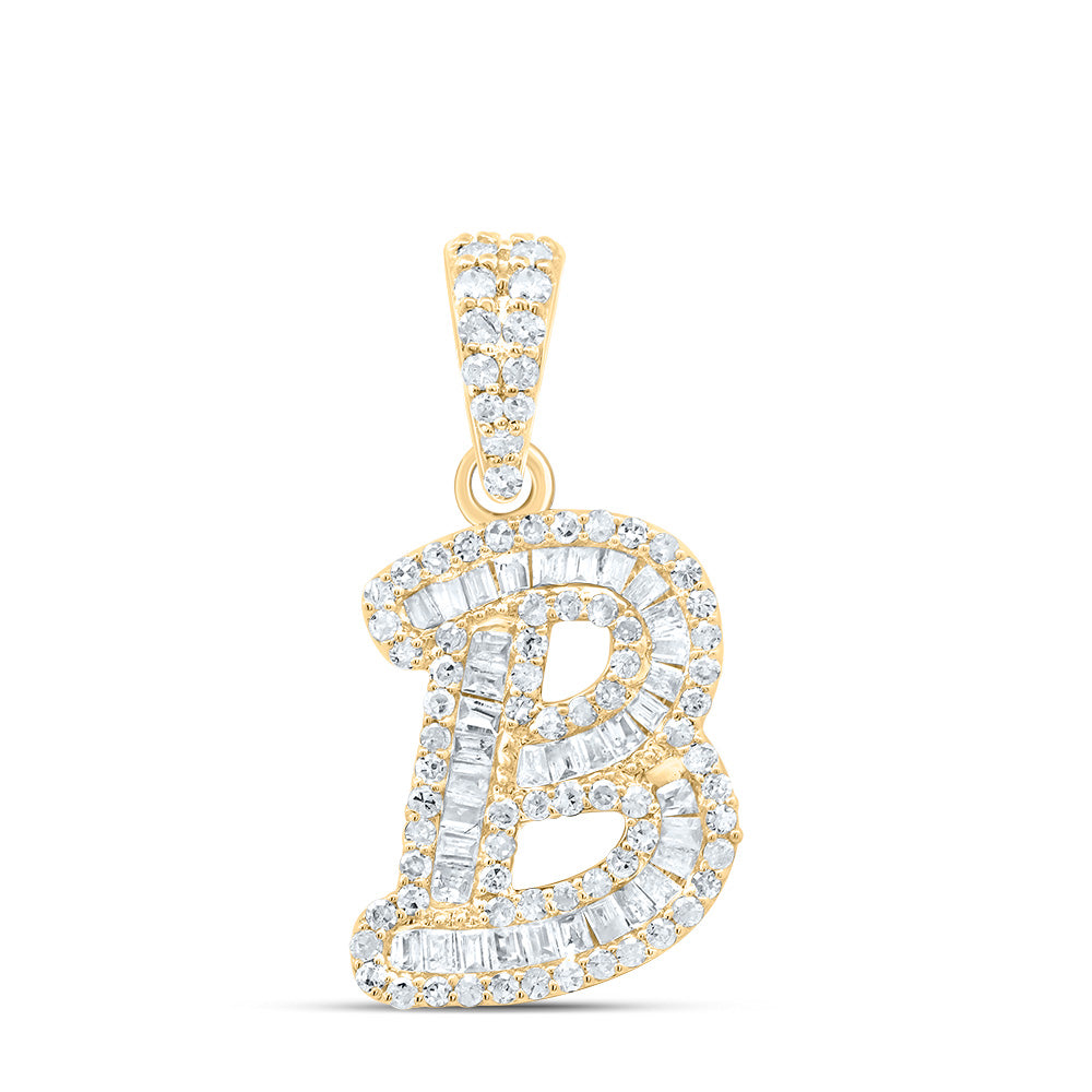0.38 Ctw Natural Diamond Hiphop Initial Letter B Pendant in 10k Yellow Gold