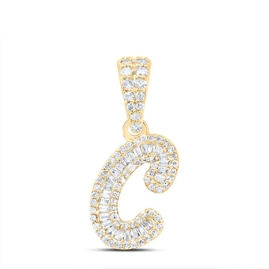0.3 Ctw Natural Diamond Baguette Hiphop Initial Letter C Pendant in 10k Yellow Gold