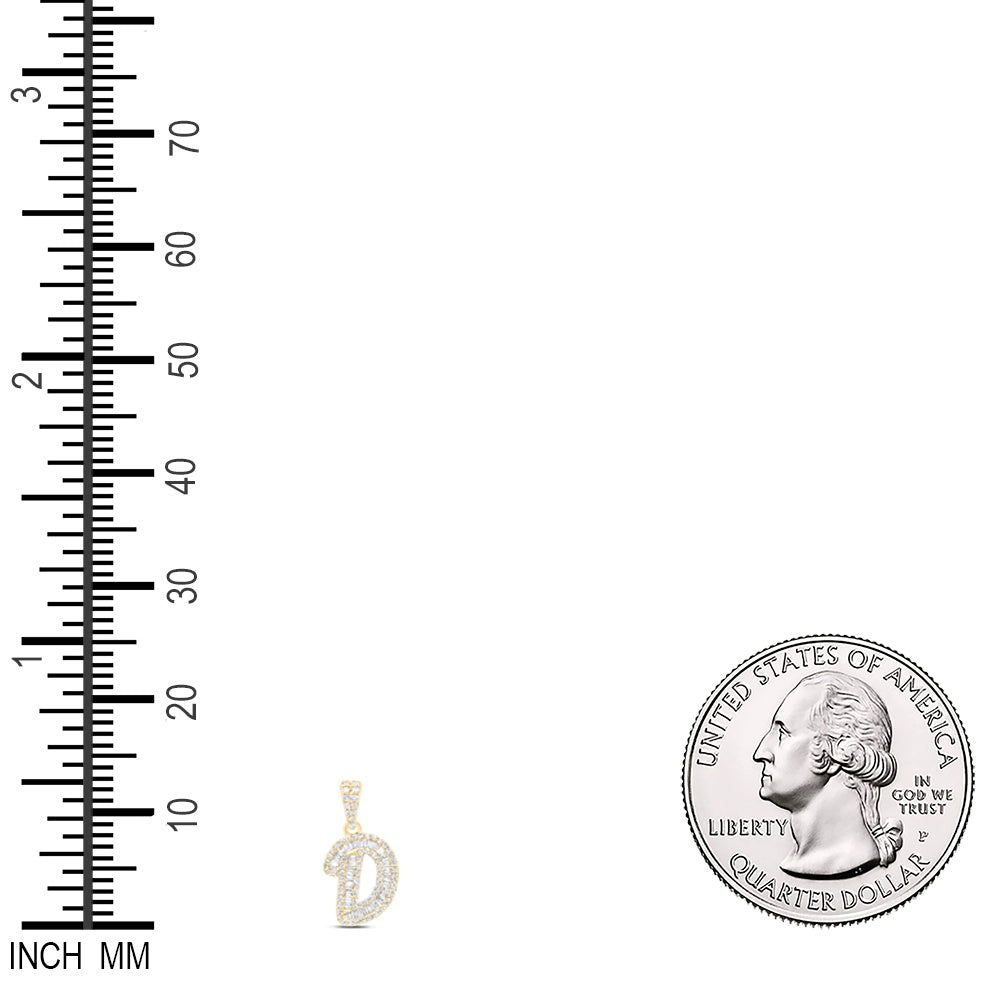 0.36 Ctw Natural Diamond Hiphop Initial Letter D Pendant in 10k Yellow Gold