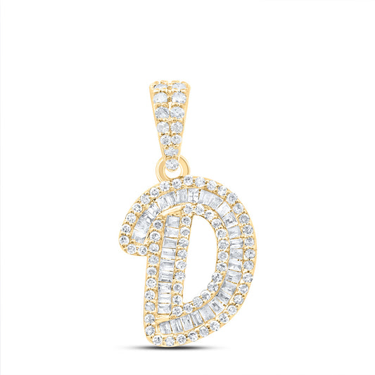 0.36 Ctw Natural Diamond Hiphop Initial Letter D Pendant in 10k Yellow Gold