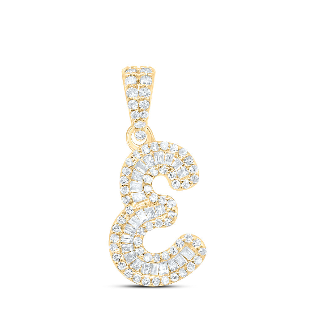 0.29 Ctw Natural Diamond Baguette Hiphop Initial Letter E Pendant in 10k Yellow Gold