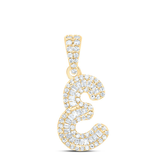 0.29 Ctw Natural Diamond Baguette Hiphop Initial Letter E Pendant in 10k Yellow Gold
