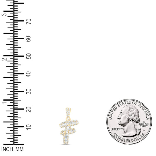 0.3 Ctw Natural Diamond Baguette Hiphop Initial Letter F Pendant in 10k Yellow Gold