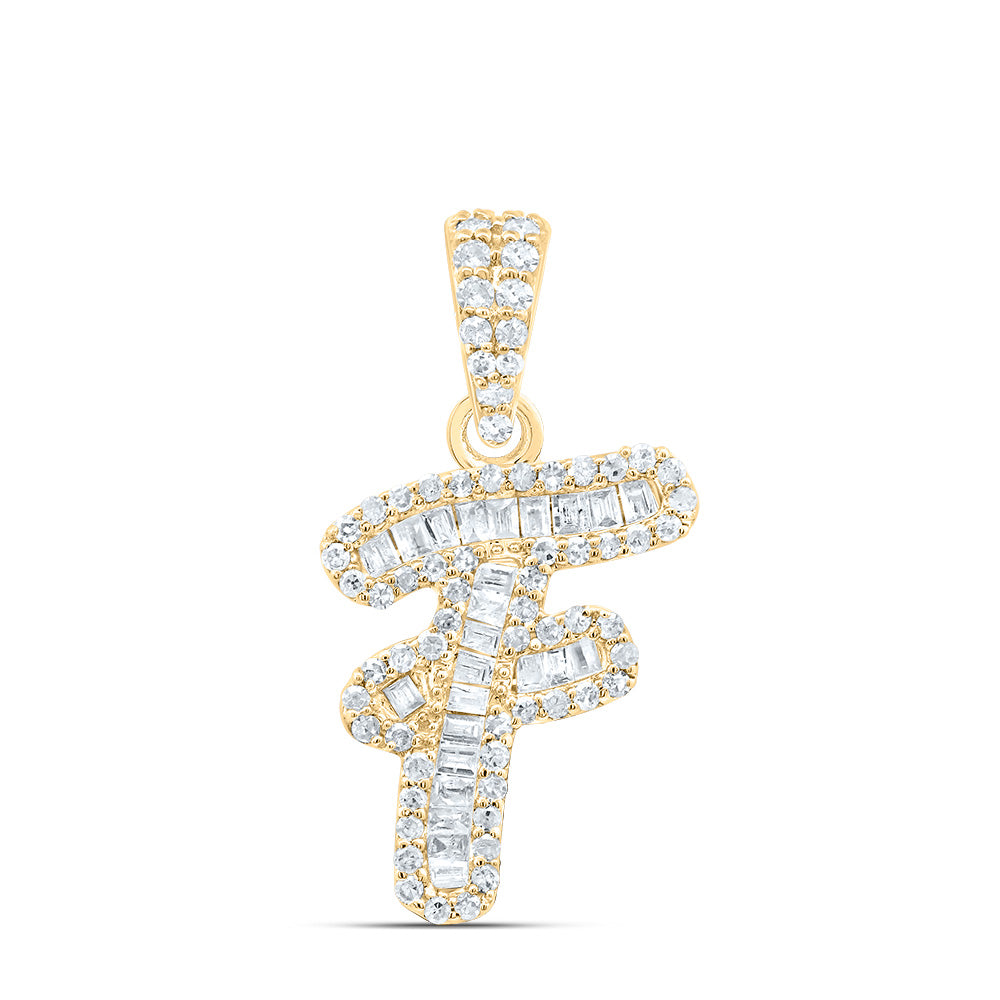 0.3 Ctw Natural Diamond Baguette Hiphop Initial Letter F Pendant in 10k Yellow Gold