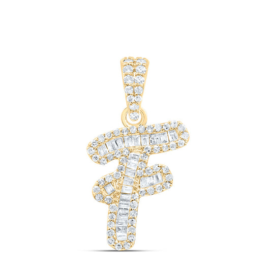 0.3 Ctw Natural Diamond Baguette Hiphop Initial Letter F Pendant in 10k Yellow Gold