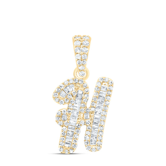 0.36 Ctw Natural Diamond Hiphop Initial Letter H Pendant in 10k Yellow Gold