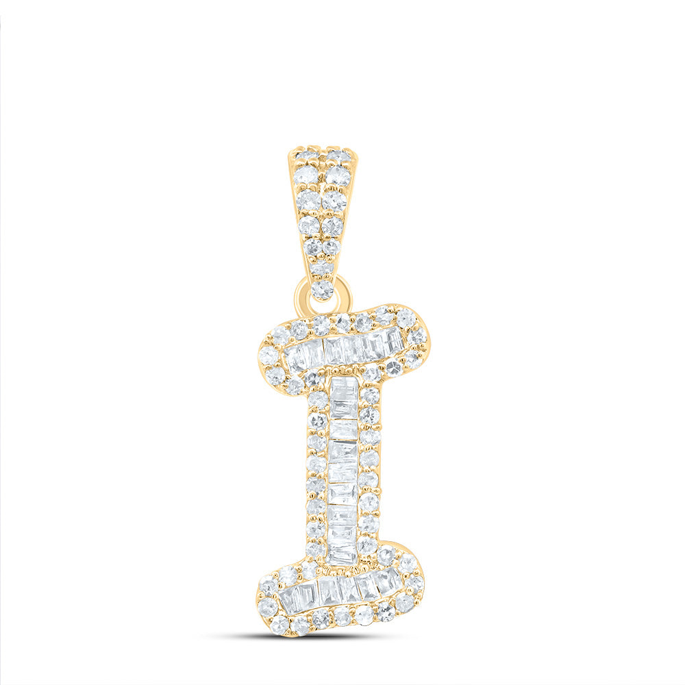 0.26 Ctw Natural Diamond Hiphop Initial Letter I Pendant in 10k Yellow Gold