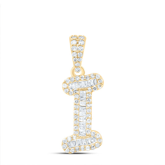 0.26 Ctw Natural Diamond Hiphop Initial Letter I Pendant in 10k Yellow Gold