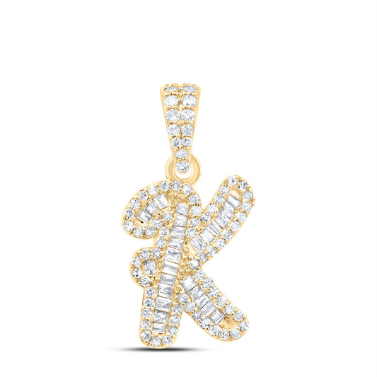 0.33 Ctw Natural Diamond Hiphop Curvise Initial Letter K Pendant in 10k Yellow Gold