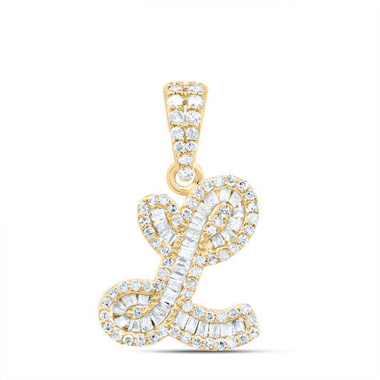 0.35 Ctw Natural Diamond Hiphop Initial Letter L Pendant in 10k Yellow Gold