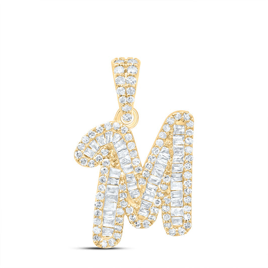 0.44 Ctw Natural Diamond Hiphop Initial Letter M Pendant in 10k Yellow Gold