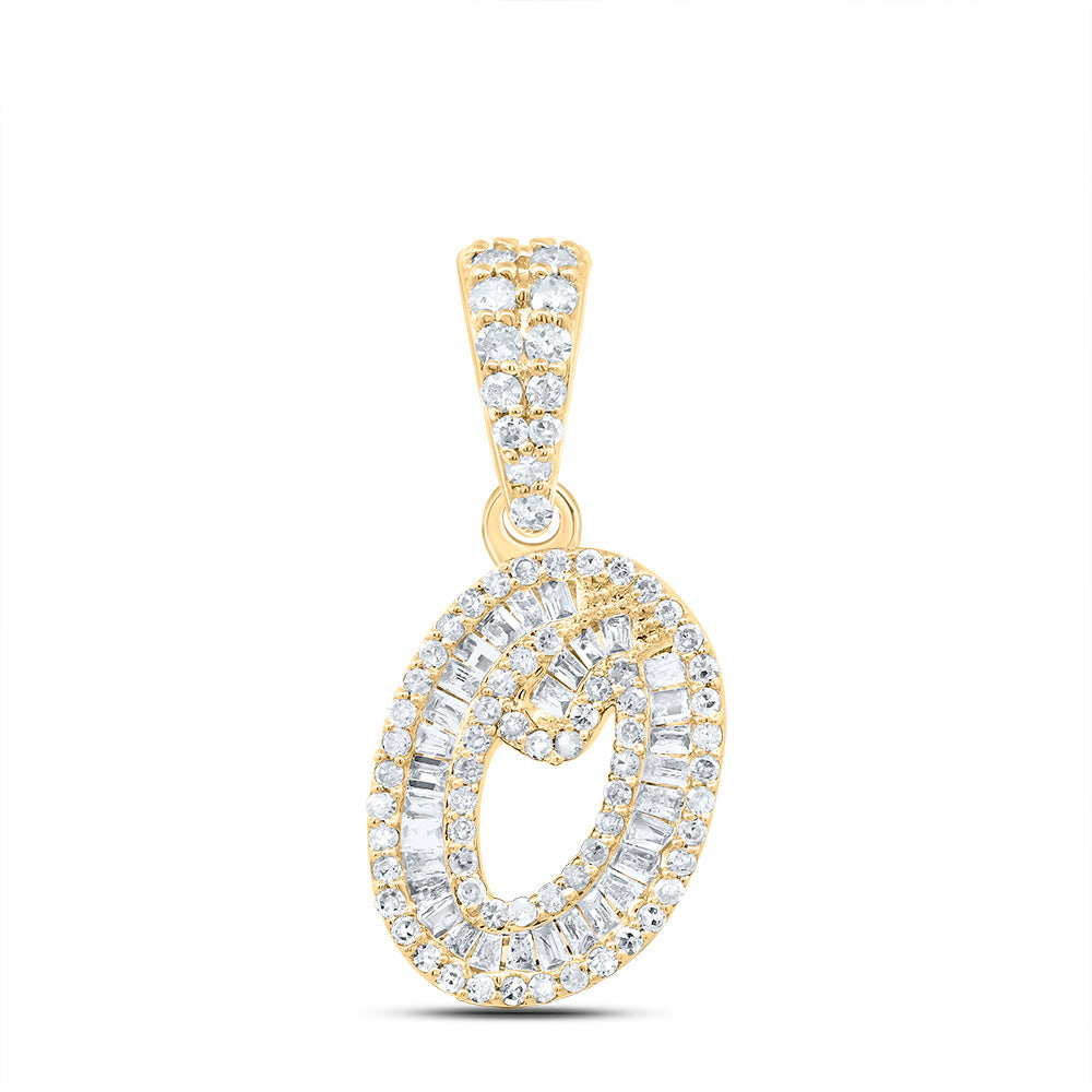 0.35 Ctw Natural Diamond Baguette Hiphop Initial Letter O Pendant in 10k Yellow Gold
