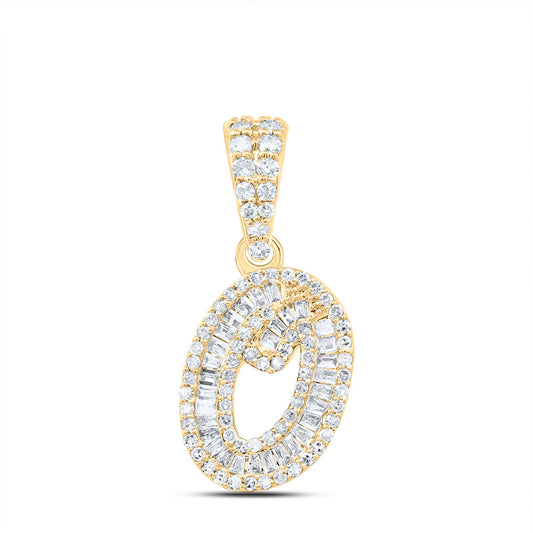 0.35 Ctw Natural Diamond Baguette Hiphop Initial Letter O Pendant in 10k Yellow Gold