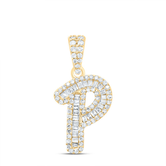 0.31 Ctw Natural Diamond Baguette Hiphop Initial Letter P Pendant in 10k Yellow Gold