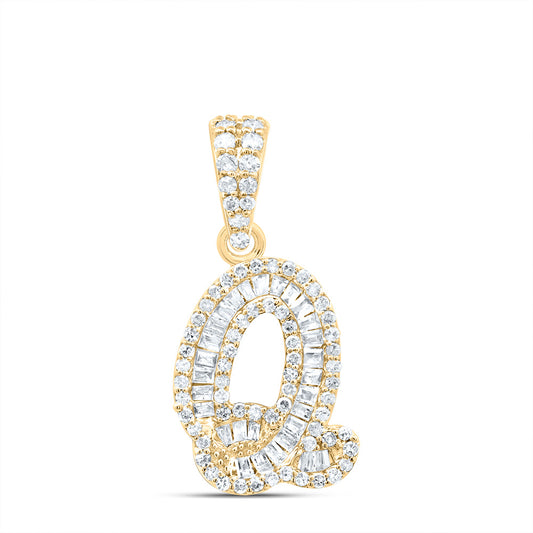 0.34 Ctw Natural Diamond Baguette Hiphop Initial Letter Q Pendant in 10k Yellow Gold