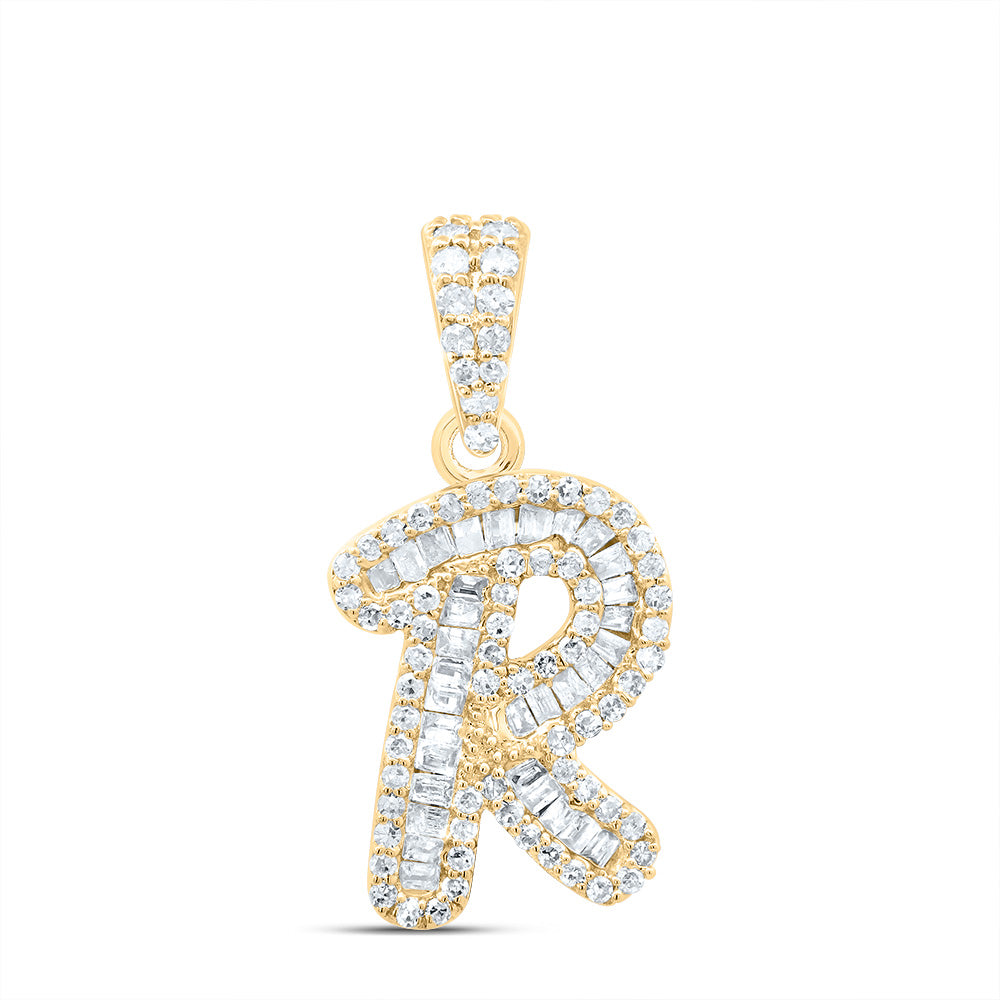 0.36 Ctw Natural Diamond Hiphop Initial Letter R Pendant in 10k Yellow Gold