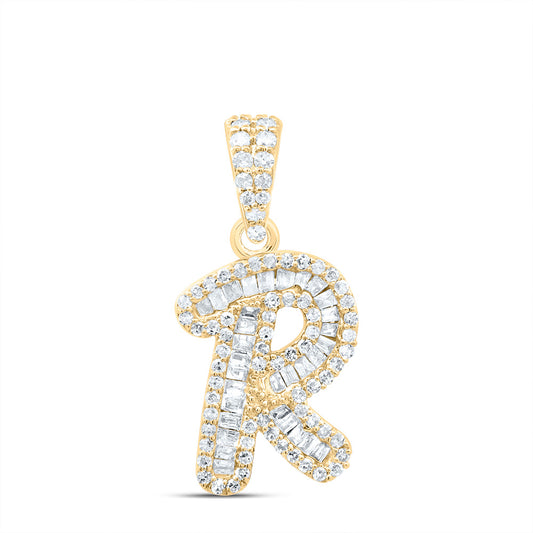 0.36 Ctw Natural Diamond Hiphop Initial Letter R Pendant in 10k Yellow Gold