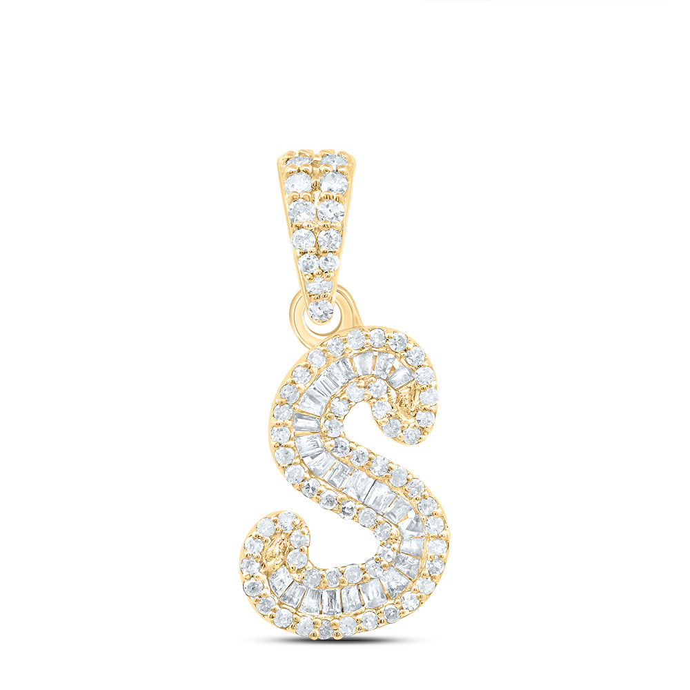0.3 Ctw Natural Diamond Baguette Hiphop Initial Letter S Pendant in 10k Yellow Gold