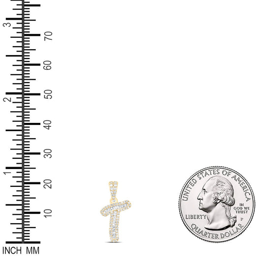 0.27 Ctw Natural Diamond Bagguette Initial Letter T Pendant in 10k Yellow Gold