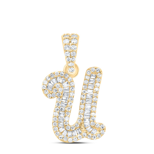 0.37 Ctw Natural Diamond Hiphop Cursive Initial Letter U Pendant in 10k Yellow Gold