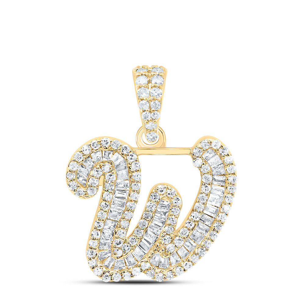 0.45 Ctw Natural Diamond Baguette Hiphop Initial Letter W Pendant in 10k Yellow Gold