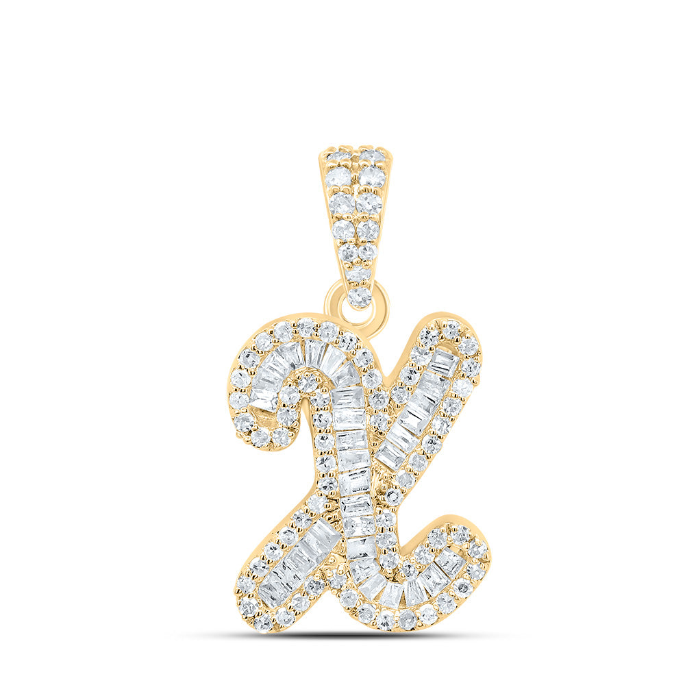 0.35 Ctw Natural Diamond Hiphop Initial Letter X Pendant in 10k Yellow Gold