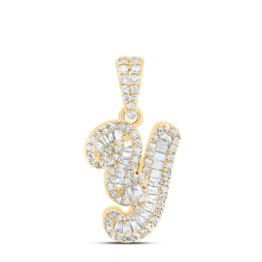 0.35 Ctw Natural Diamond Hiphop Curvise Initial Letter Y Pendant in 10k Yellow Gold