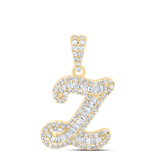 0.39 Ctw Natural Diamond Hiphop Initial Letter Z Pendant in 10k Yellow Gold