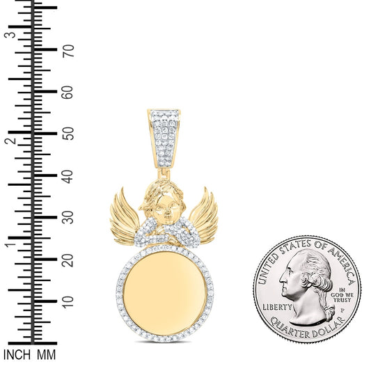 0.96 Ctw Natural Diamond Baby Angel Memory Picture Frame Pendant in 10k Yellow Gold