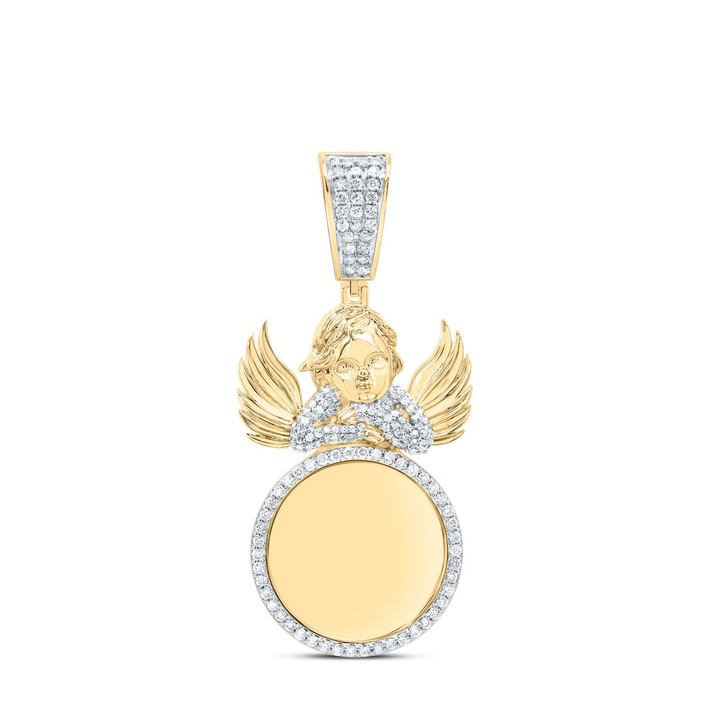 0.96 Ctw Natural Diamond Baby Angel Memory Picture Frame Pendant in 10k Yellow Gold