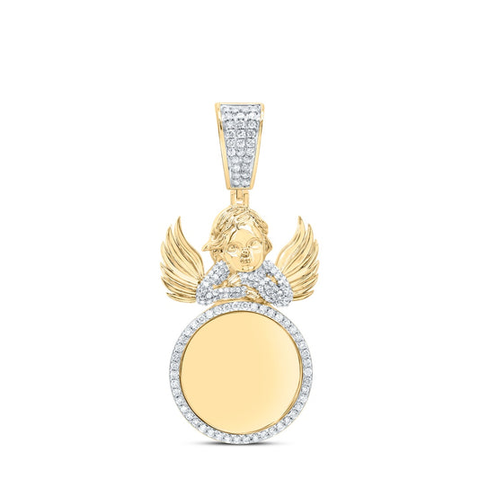 0.96 Ctw Natural Diamond Baby Angel Memory Picture Frame Pendant in 10k Yellow Gold