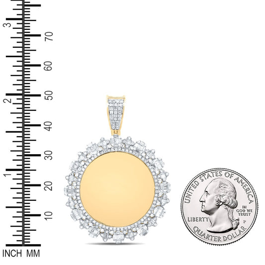 1.23 Ctw Natural Diamond Round Circular Memory Picture Frame Pendant in 10k Yellow Gold