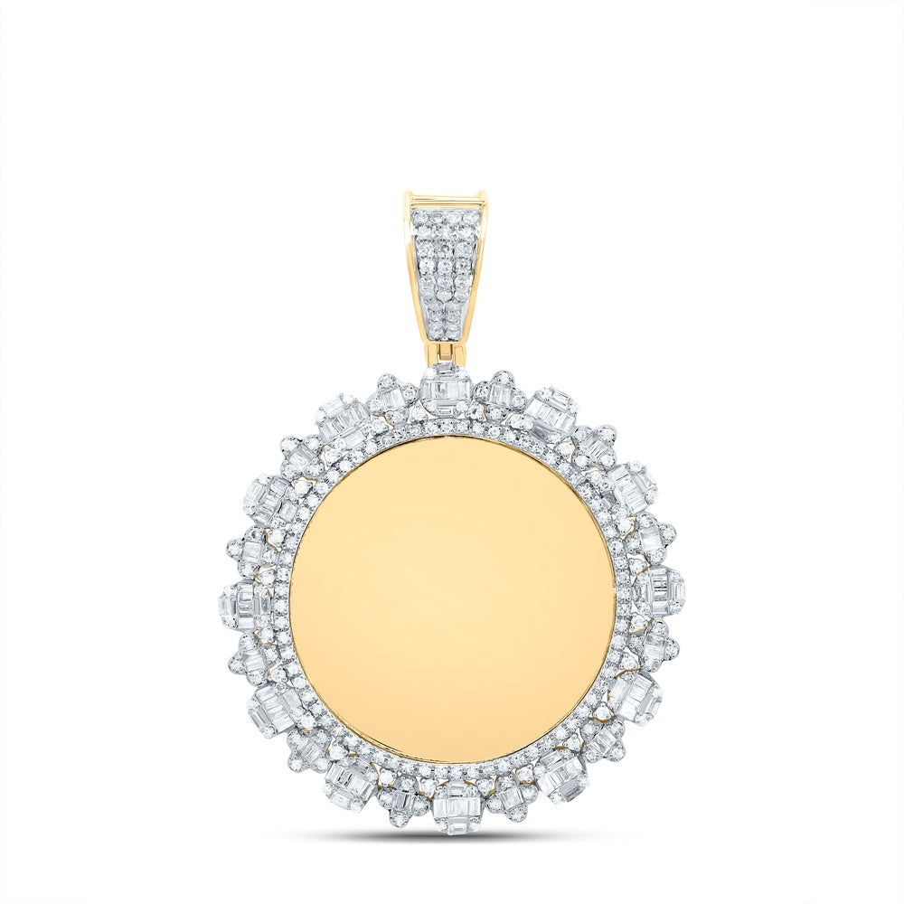 1.23 Ctw Natural Diamond Round Circular Memory Picture Frame Pendant in 10k Yellow Gold