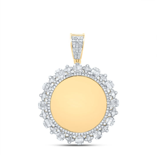 1.23 Ctw Natural Diamond Round Circular Memory Picture Frame Pendant in 10k Yellow Gold